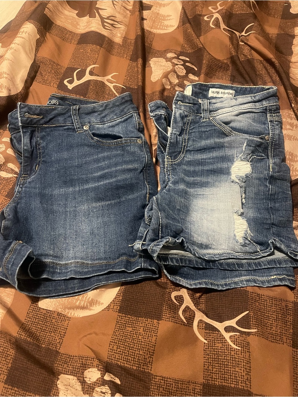 Two-Piece Denim Shorts Set - Medium Blue Distressed